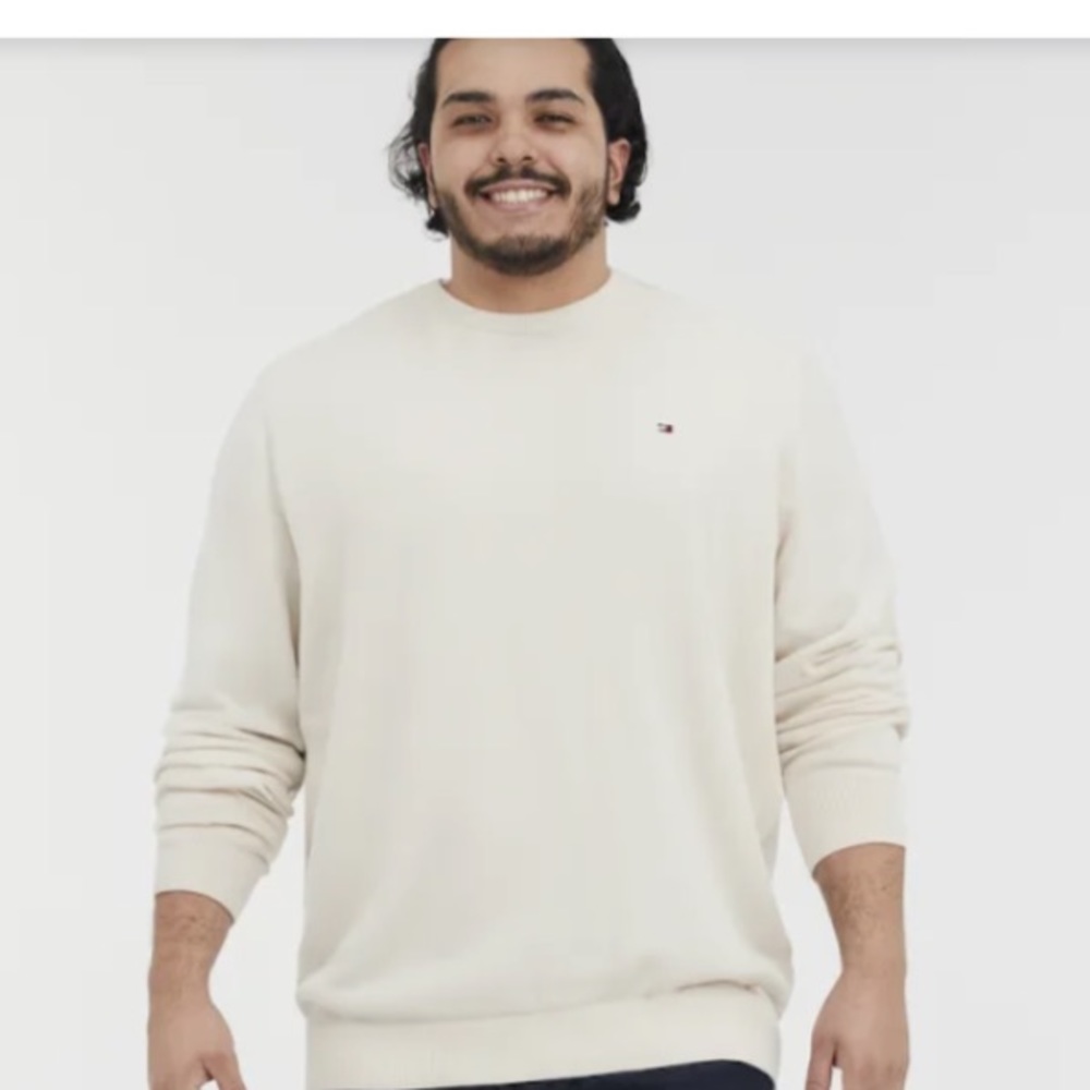 Tommy Hilfiger men’s knit cotton crewneck white sweater pull on l/s size XXL